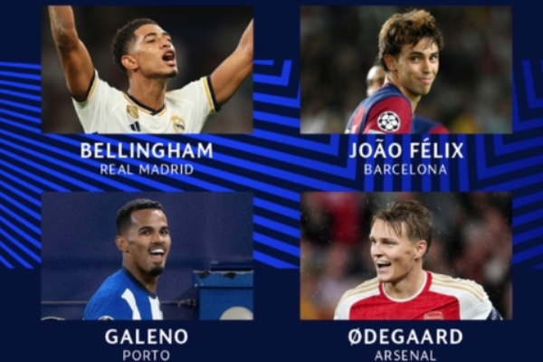 欧冠本轮最佳球员揭晓：贝林厄姆、菲利克斯、厄德高和加雷诺凭入选