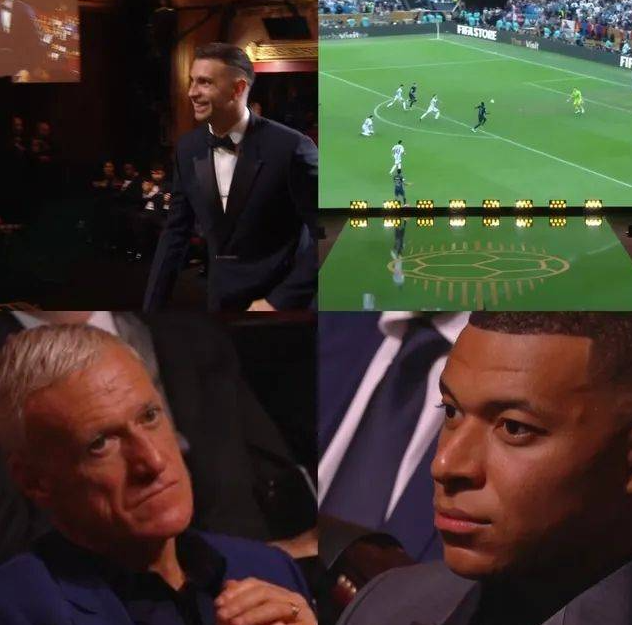 金球奖颁奖典礼：法国队失单刀镜头反复播放让德尚和姆巴佩表情不悦