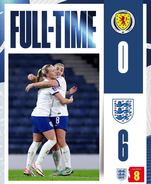 英格兰女足以6-0战胜苏格兰但遗憾未能跻身巴黎奥运盛会