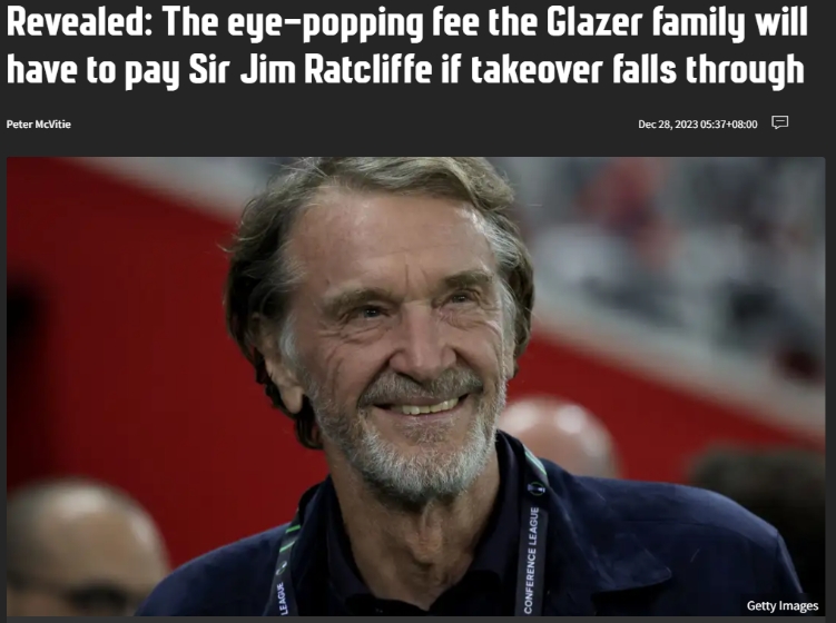 曼联官宣：拉特克里夫25%股权收购协议达成