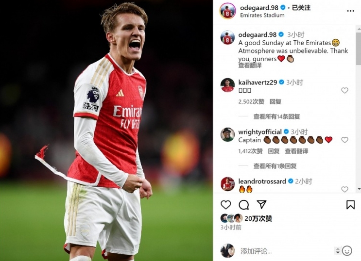 英超第23轮：厄德高助阿森纳3-1逆转利物浦