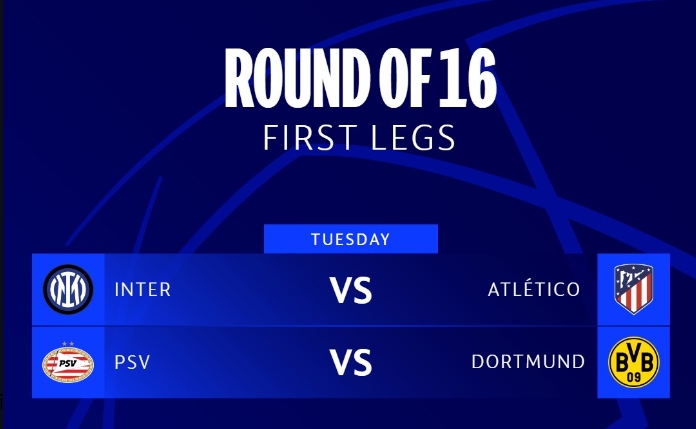 欧冠1/8决赛：国米对阵马竞、多特客战埃因霍温