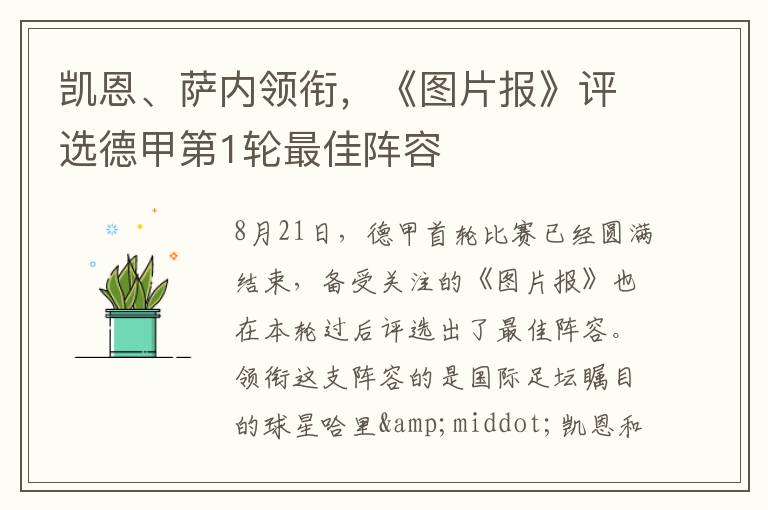 凯恩、萨内领衔，《图片报》评选德甲第1轮最佳阵容