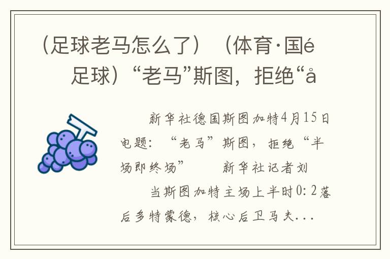 （足球老马怎么了）（体育·国际足球）“老马”斯图，拒绝“半场即终场”