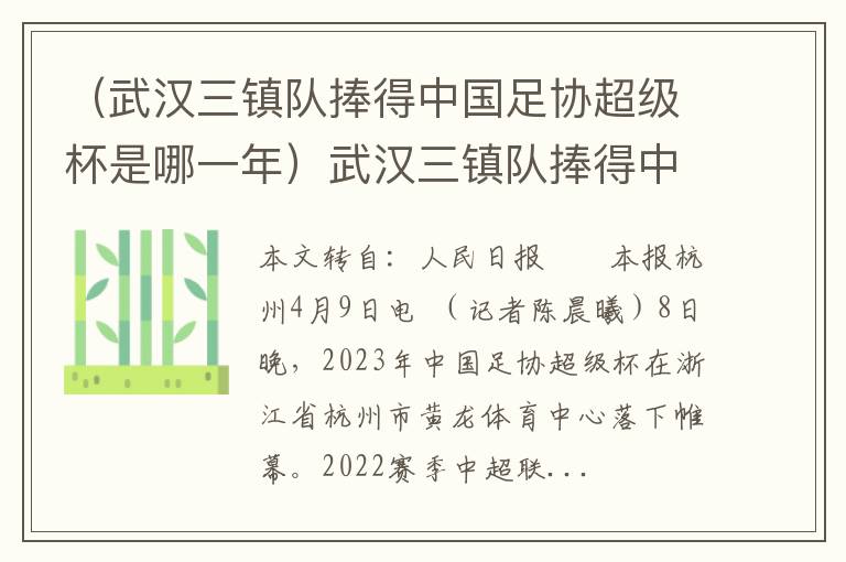 （武汉三镇队捧得中国足协超级杯是哪一年）武汉三镇队捧得中国足协超级杯