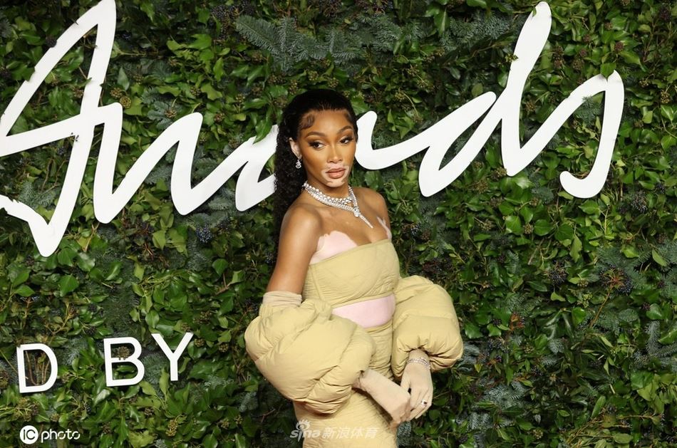 温妮-哈洛亮相英国时尚颁奖典礼 泡泡袖礼服妆容精致（温妮哈洛 全美超模）