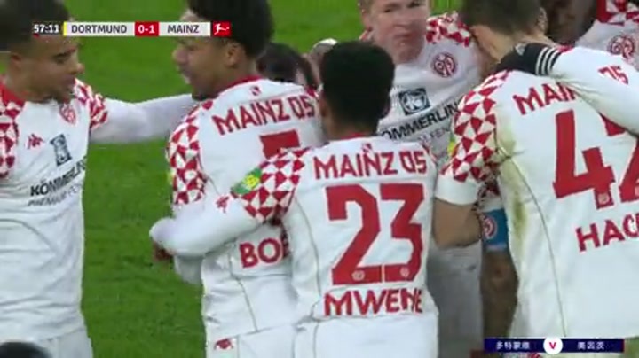 德甲-默尼耶破门+造点罗伊斯失点 多特主场1-1平美因茨（德甲-罗伊斯伤退穆科科破门 多特2-0赫）