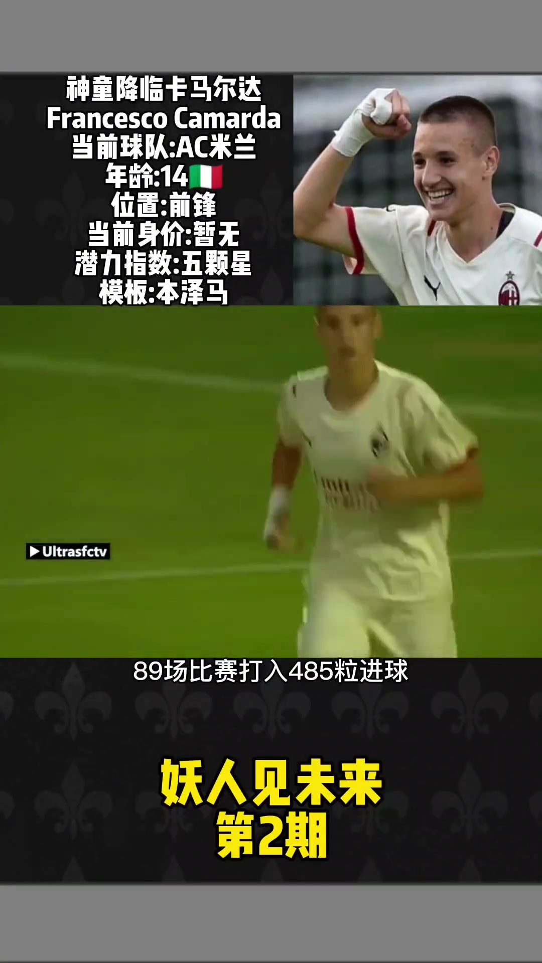 神童降临！AC米兰自家青训小球员 卡马尔达89场比赛485球（卡尔马vs米亚尔）