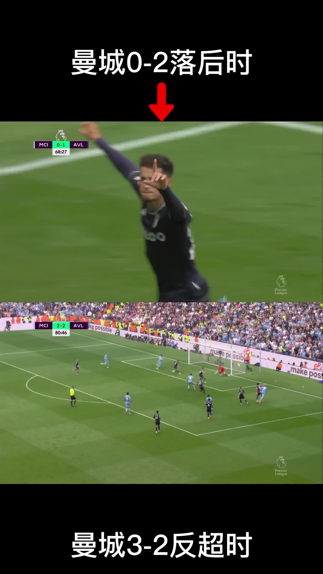 人生大起大落太刺激了！曼城0-2落后→3-2逆转 瓜帅反应