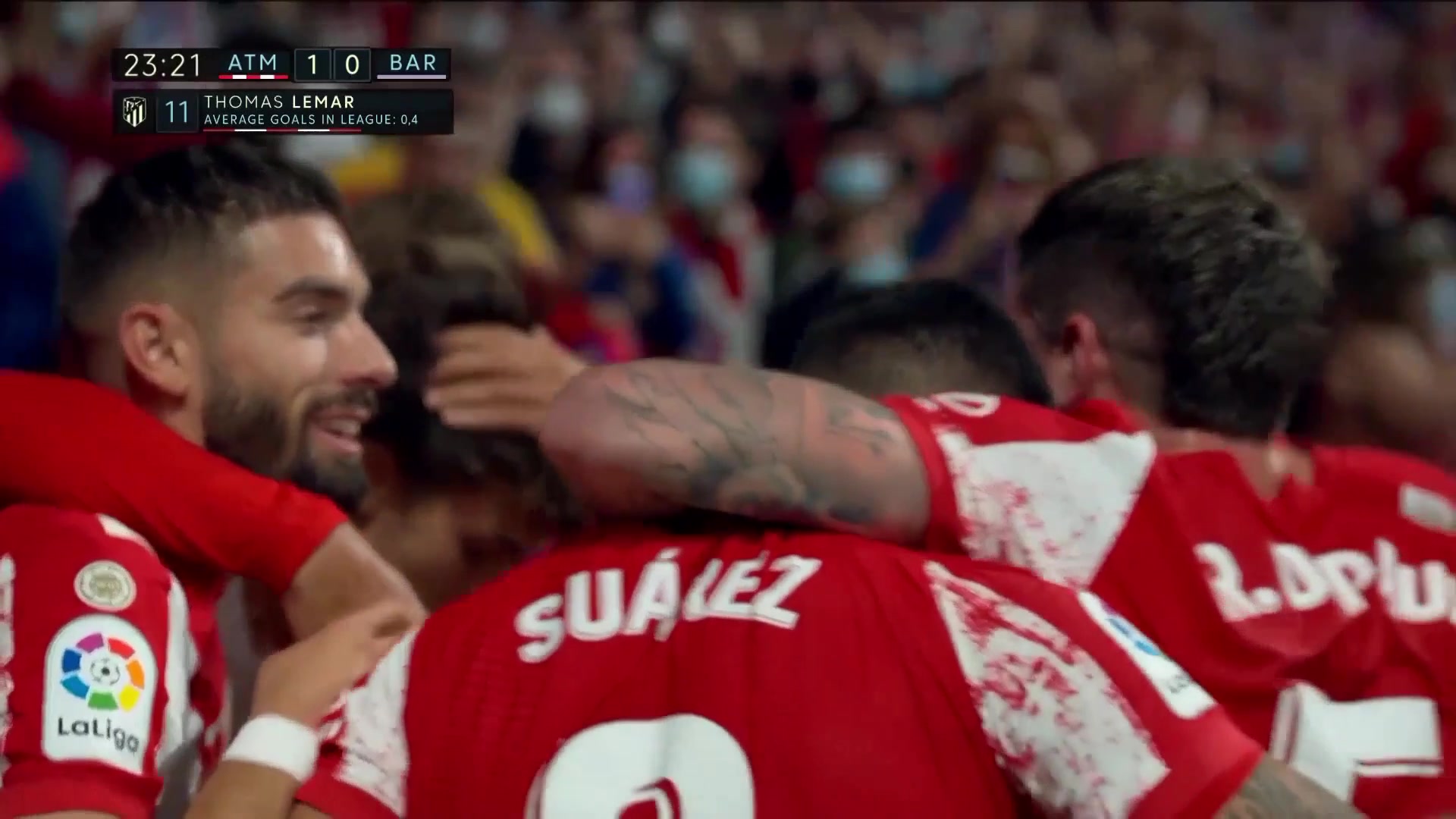 巴萨0-1落后！苏亚雷斯直塞助攻 勒马尔突入禁区劲射破门（巴萨官宣苏亚雷斯加盟马竞）