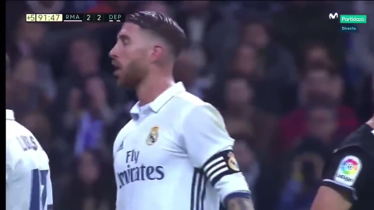 水爷经典！16-17赛季拉莫斯补时头球绝杀拉科（拉莫斯头球集锦）