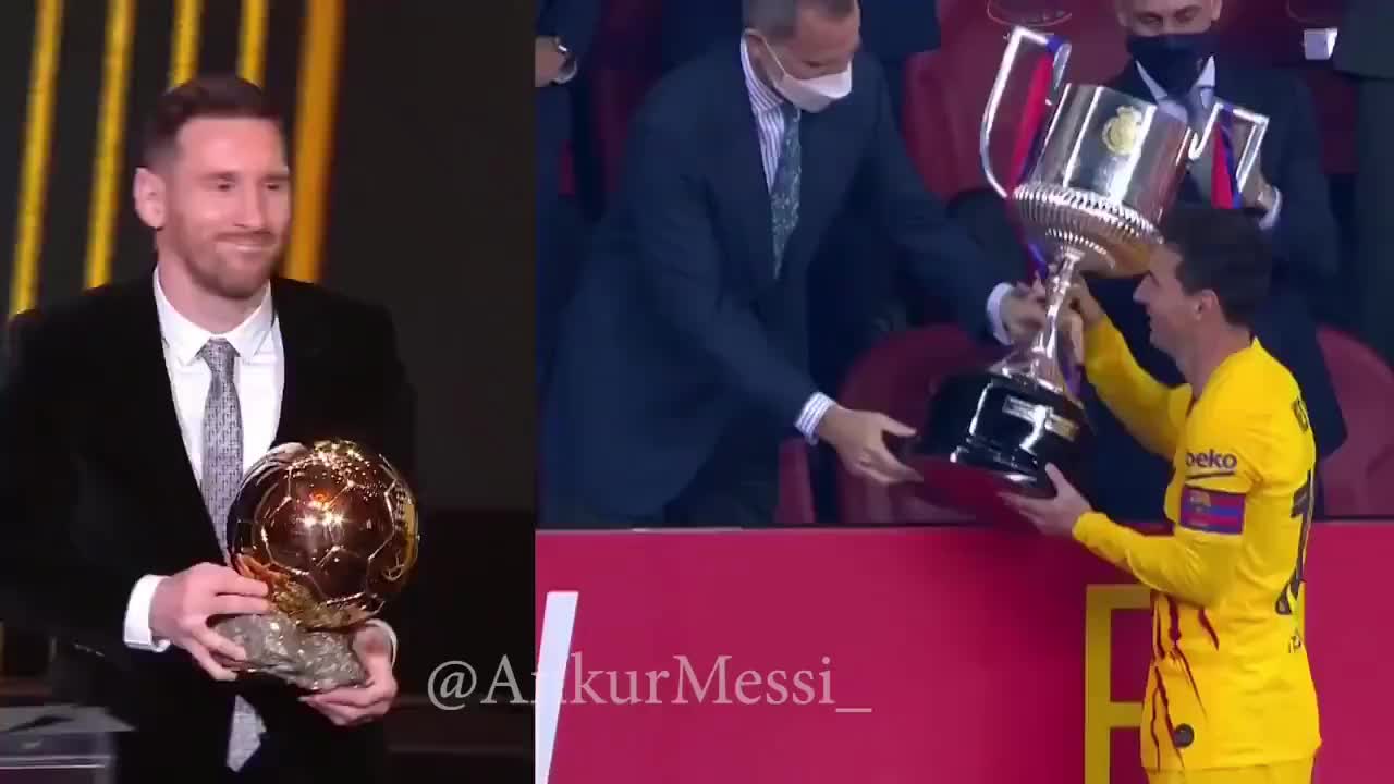 梅西收获金球奖时vs举起冠军奖杯时