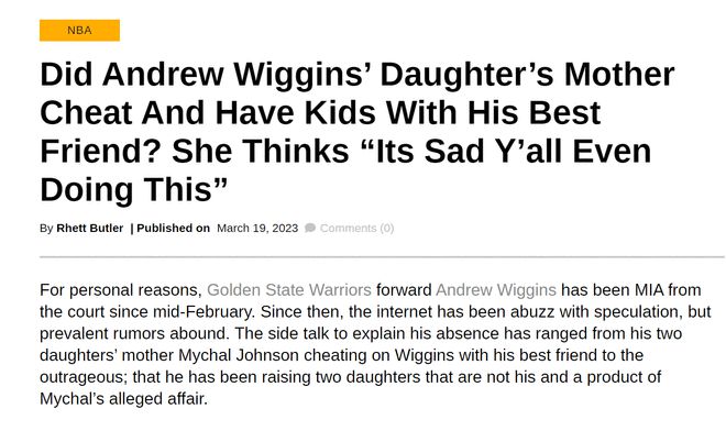 美国媒体辟谣维金斯女友出轨