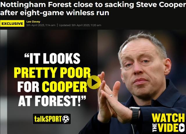 （英超又一位名帅下课）本赛季英超第13位下课主帅英媒：诺丁汉森林即将解雇主帅库珀