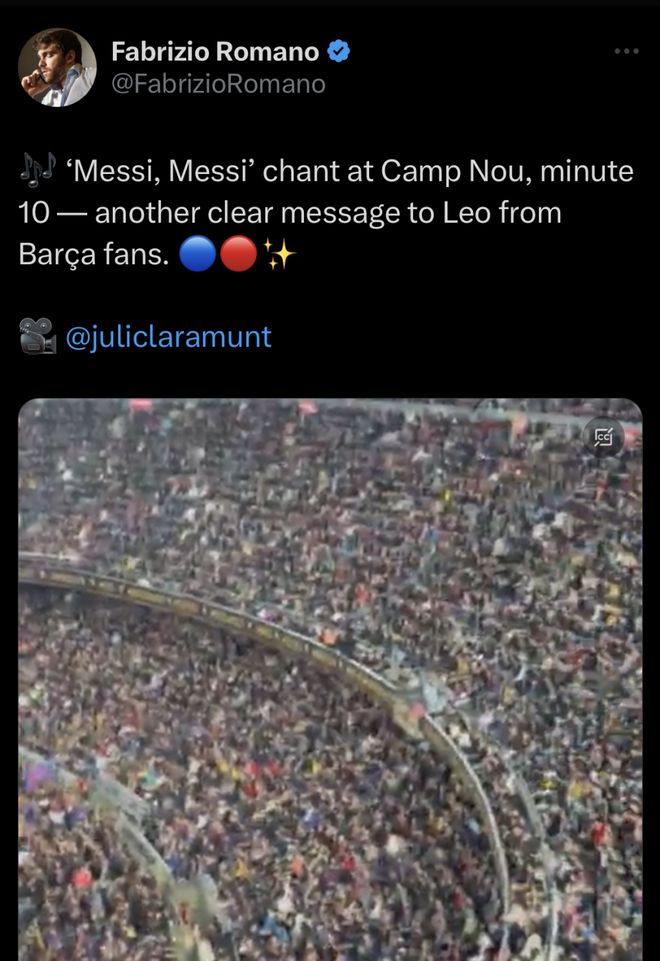 泪目！国家德比第10分钟，诺坎普近10万球迷高呼“梅西”盼其回归