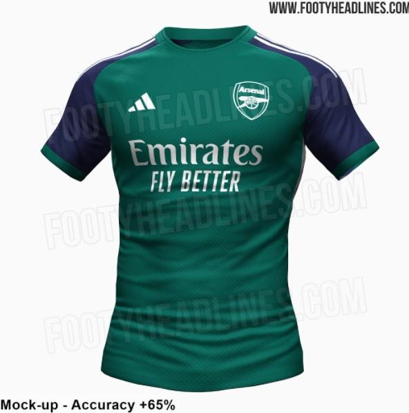 （阿森纳第三客场球衣2021）23-24赛季阿森纳第三球衣谍照：深绿+藏青 致敬82-83赛季客场球衣