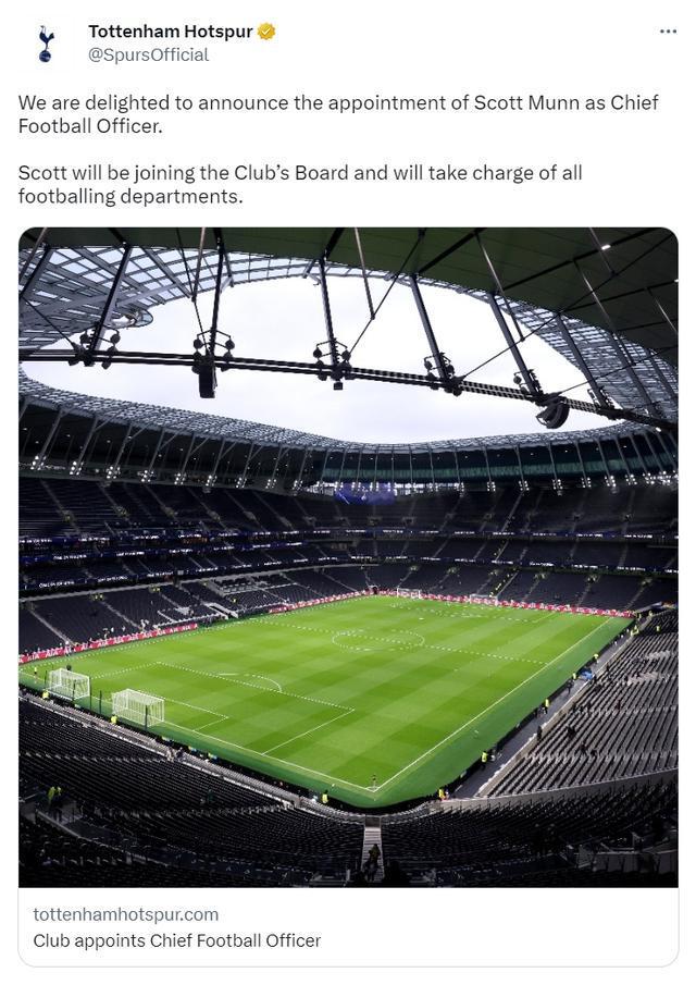 （热刺 穆帅）热刺官方：穆恩出任首席足球官，曾担任城市足球集团中国区CEO