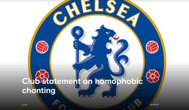 切尔西官方声明谴责狼队球迷：喊恐同口号卑劣，这完全不可接受