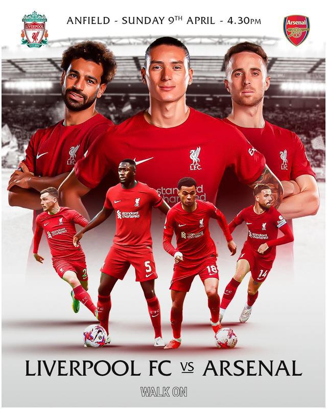 （饥不择食?利物浦欲压哨补强中卫 锁定阿森纳废人）利物浦发布战阿森纳海报：努涅斯、萨拉赫等七名球员出镜