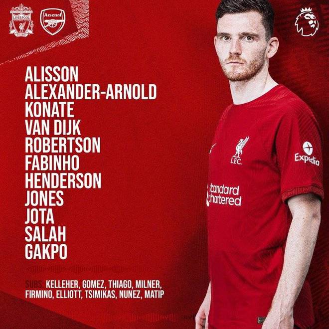 (利物浦队战胜阿森纳)利物浦vs阿森纳首发:萨拉赫PK萨卡 加克波、热苏斯先发出战