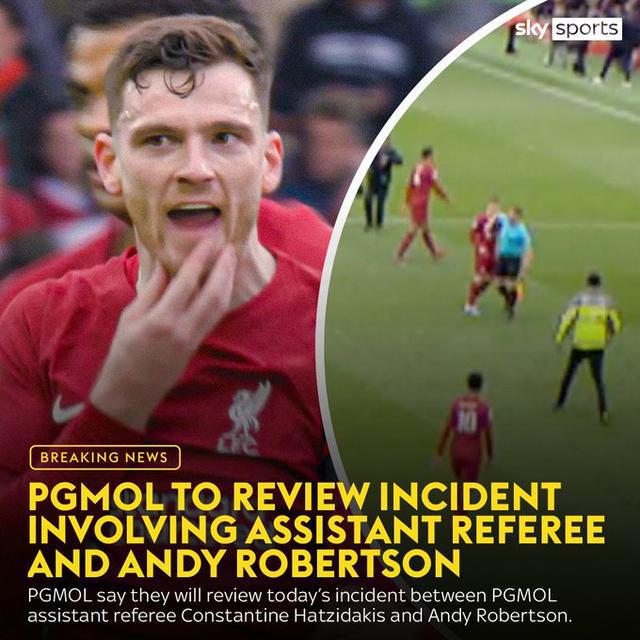 （罗伯逊英锦赛）罗伯逊遭边裁肘击，英超裁判公司声明：将进行全面审查