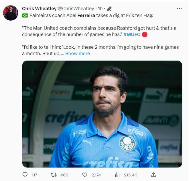 巴甲主教练：拉什福德受伤，滕哈赫没资格抱怨，曼联每月才踢9场