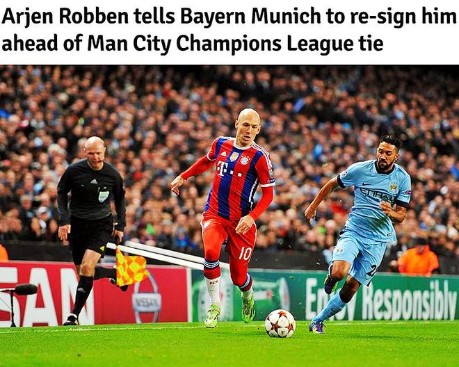 罗本：拜仁应该签下我 曼城和拜仁对决 这是提前到来的欧冠决赛