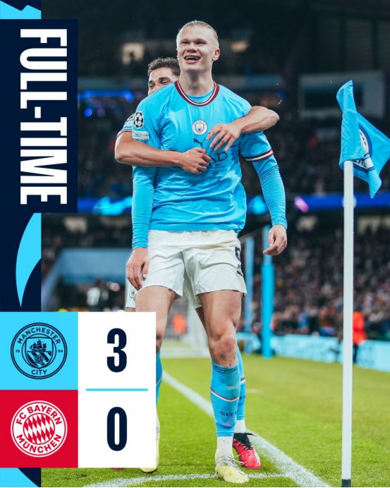 （曼城主场30连胜）强强对话一面倒，曼城主场3-0完胜拜仁