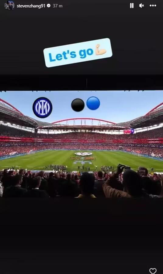 （张康阳参加国米）张康阳主席满意国米欧冠获胜，赛后更新Ins：Let's go