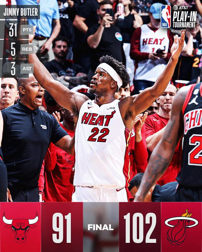 （巴特勒40分热火胜雄鹿集锦）巴特勒31分热火顶翻公牛压哨进季后赛 首轮战雄鹿