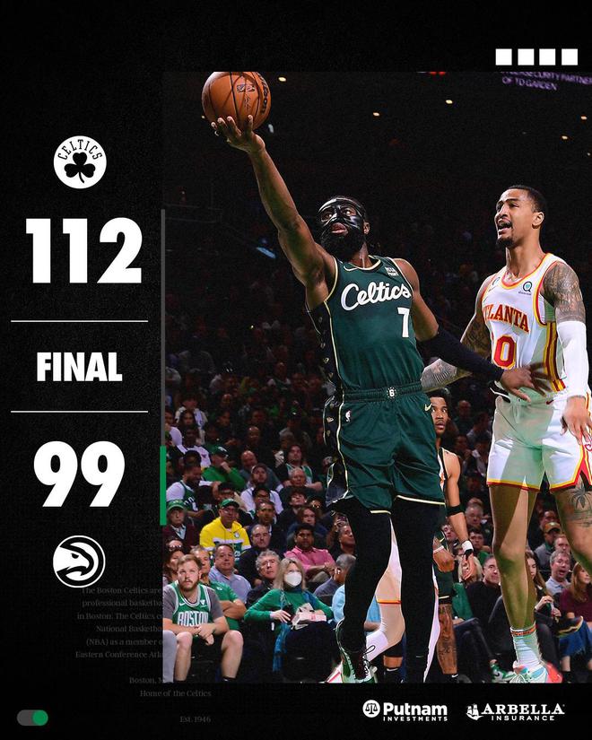 （塔图姆50分绿军胜奇才首轮战篮网）季后赛-三人20+绿军射鹰1-0 塔图姆25+11布朗29+12