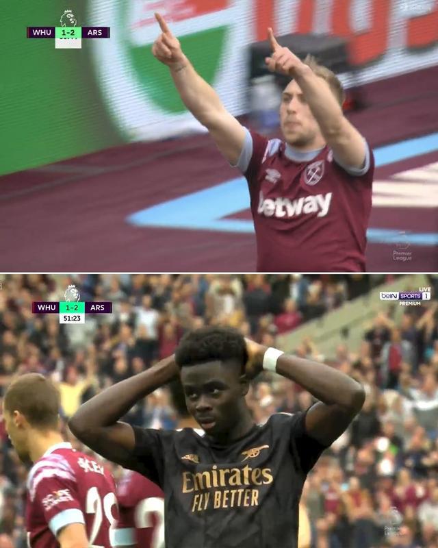 (萨卡 哭)浪费机会→遭受惩罚!萨卡第52分钟失点,3分钟后鲍文凌空斩扳平