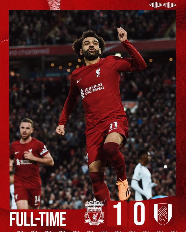 (萨拉赫连续四个赛季进球20+ 加冕利物浦英超第一人)英超-萨拉赫点射破门 利物浦1-0富勒姆迎五连胜 多赛两场距前四4分