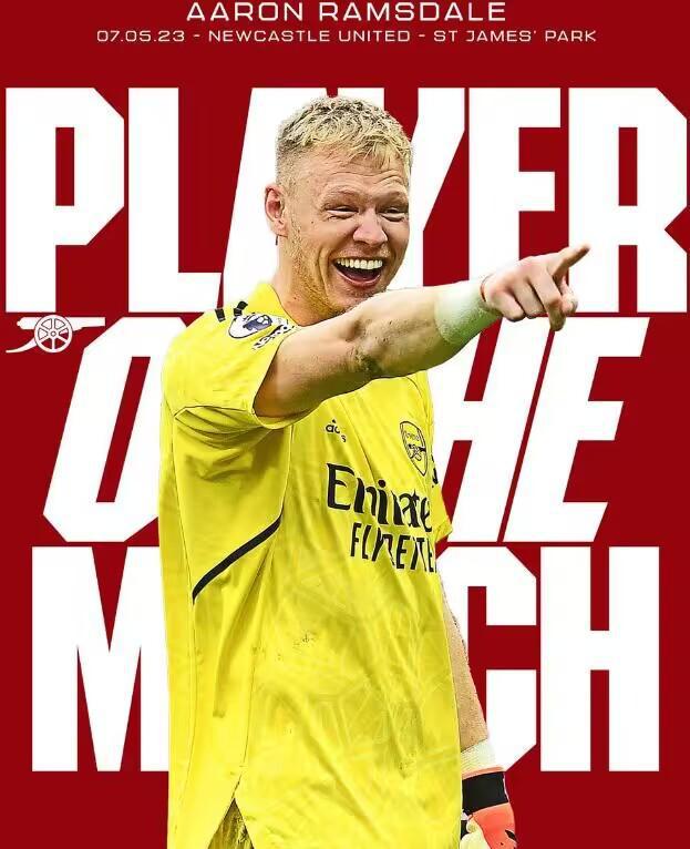 （阿森纳 拉姆斯代尔）阿森纳官方：拉姆斯代尔当选和纽卡斯尔一役队内最佳球员