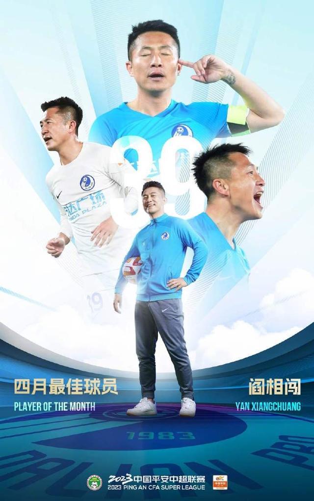 （中超选手）中超官方：出场4次打入3球，阎相闯当选四月最佳球员
